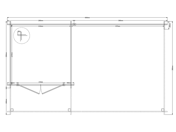 Blokhut met overkapping plat dak 250 x 250 + 100 / 350 x 350cm