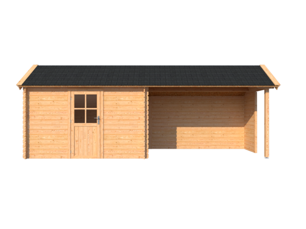 DWF Blokhut met overkapping Kapschuur dak 350 x 200 + 350cm