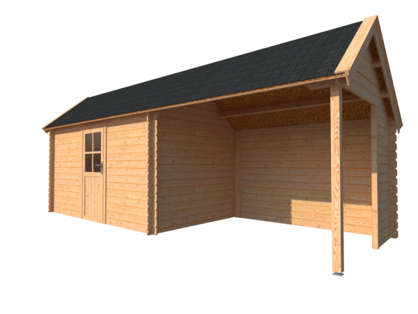 Blokhut met overkapping Kapschuur dak 400x 250 + 300cm