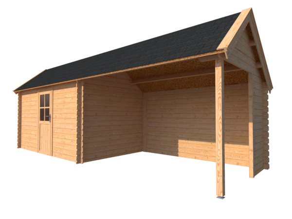 Blokhut met overkapping Kapschuur dak 400x 250 + 350cm