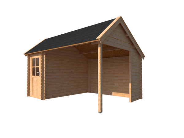 Blokhut met overkapping Kapschuur dak 150x 300 + 300cm