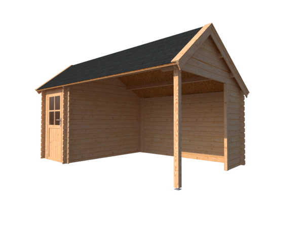 Blokhut met overkapping Kapschuur dak 150x 300 + 350cm Blokhut met overkapping Kapschuur dak 150x 300 + 350cm