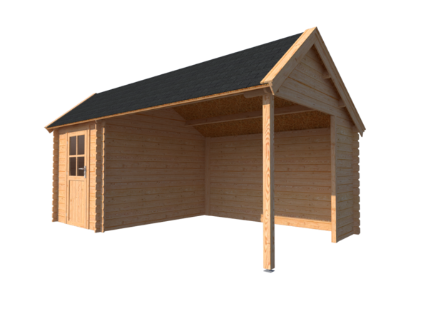 Blokhut met overkapping Kapschuur dak 200x 300 + 350cm