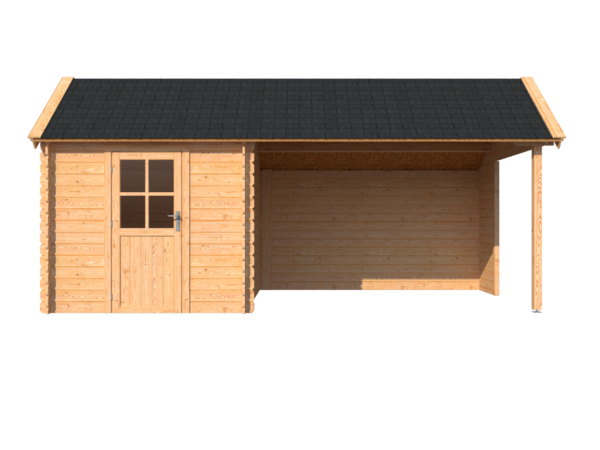 DWF Blokhut met overkapping Kapschuur dak 250 x 300 + 350cm