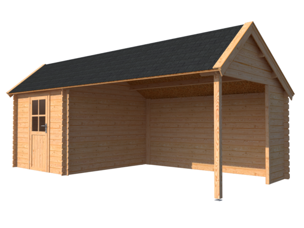 Blokhut met overkapping Kapschuur dak 250x 300 + 400cm