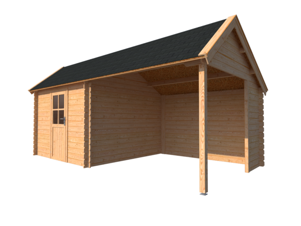 Blokhut met overkapping Kapschuur dak 300x 300 + 300cm