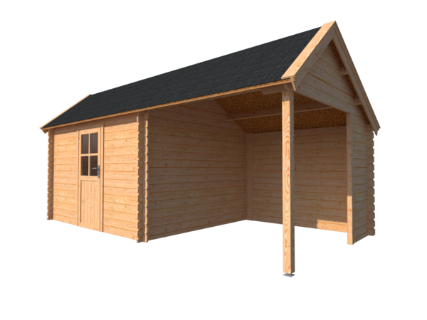 Blokhut met overkapping Kapschuur dak 350x 300 + 250cm