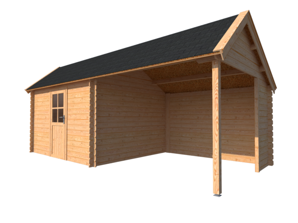 Blokhut met overkapping Kapschuur dak 350x 300 + 300cm