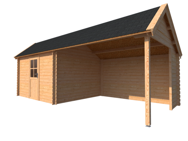 Blokhut met overkapping Kapschuur dak 350x 300 + 350cm