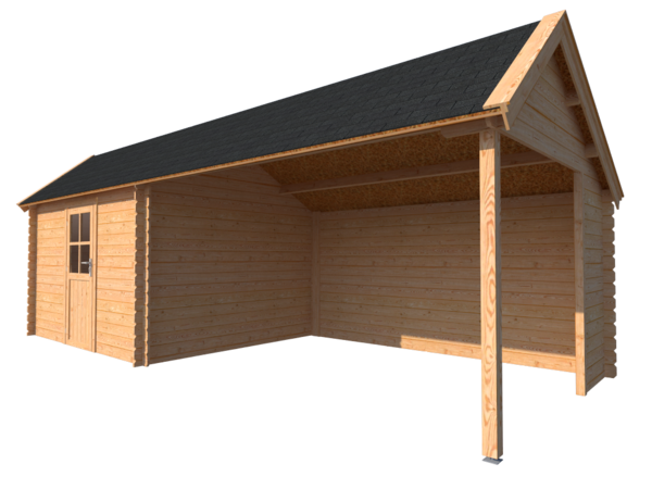 Blokhut met overkapping Kapschuur dak 350x 300 + 400cm