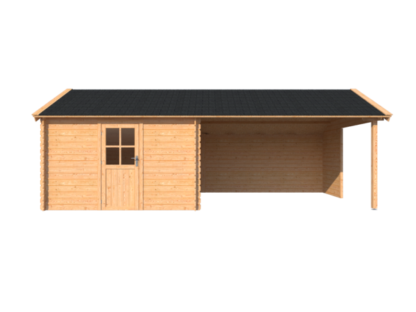 DWF Blokhut met overkapping Kapschuur dak 350 x 350 + 400cm