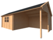 Blokhut met overkapping Kapschuur dak 400 x 350 + 350cm