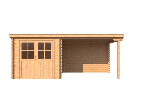 Blokhut met overkapping lessenaar dak 250 x 250 + 300cm met raam