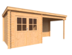 Blokhut met overkapping lessenaar dak 250 x 250 + 300cm met extra deur