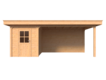 Blokhut met overkapping plat dak 200 x 300 + 400cm met palen