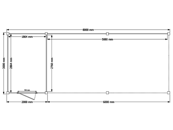 Blokhut met overkapping plat dak 200 x 300 + 600cm met palen