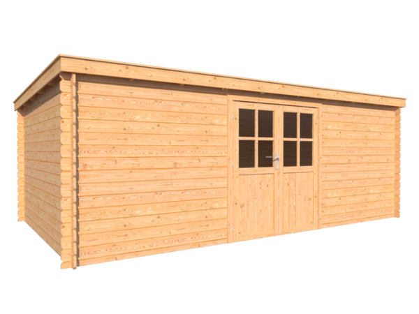 Blokhut lessenaar dak 600x 350cm Blokhut lessenaar dak 600x 350cm