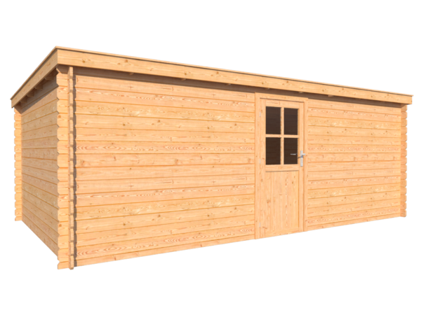 Blokhut lessenaar dak 600x 350cm Blokhut lessenaar dak 600x 350cm