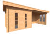 Blokhut met overkapping plat dak 300 x 300 + 400cm met steellook raam