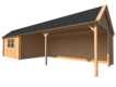 Blokhut met overkapping Kapschuur dak 400 x 300 + 600cm