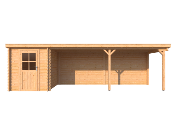 Blokhut met overkapping lessenaar dak 200 x 200 + 550cm