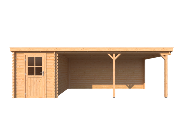Blokhut met overkapping lessenaar dak 200 x 300 + 500cm