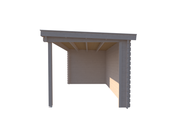Blokhut met overkapping lessenaar dak 200 x 250 + 400cm