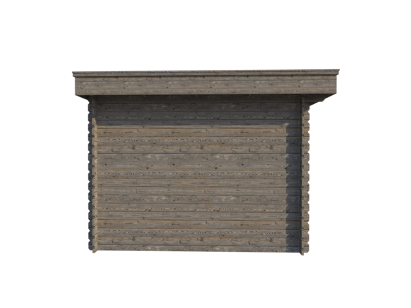 Blokhut met overkapping plat dak 150 x 300 + 300cm