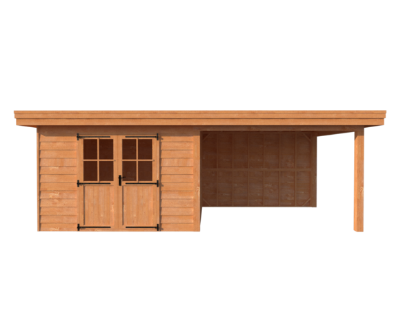 Tuinhuis met veranda plat dak 350 x 300 + 400cm