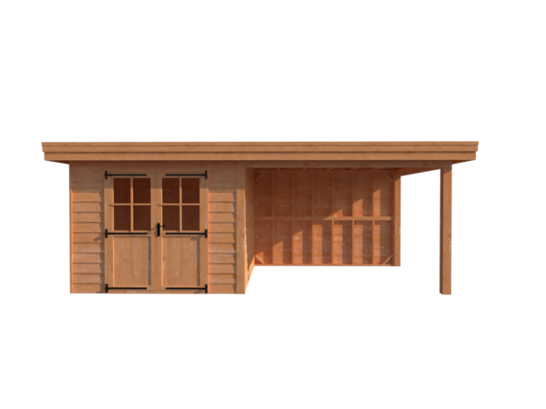 Tuinhuis met veranda plat dak 300 x 200 + 400cm