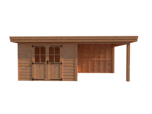 Tuinhuis met veranda plat dak 400 x 200 + 300cm