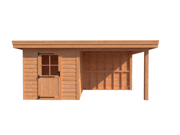 Tuinhuis met veranda plat dak 250 x 250 + 300cm