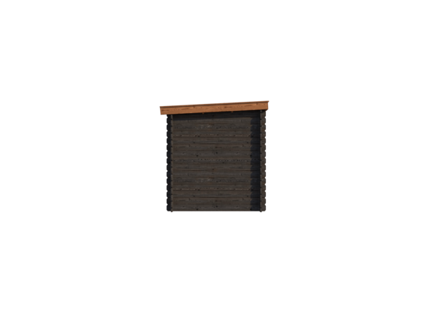 Blokhut met overkapping lessenaar dak 150 x 200 + 300cm in black wash met brown wash
