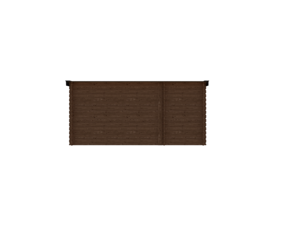 Blokhut met overkapping lessenaar dak 150 x 200 + 300cm in brown wash met black wash
