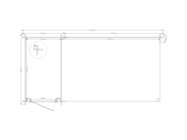 Blokhut met overkapping lessenaar dak 150 x 250 + 350cm in black met white wash + 350cm