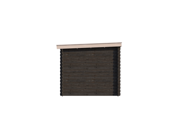 Blokhut met overkapping lessenaar dak 150 x 250 + 350cm in black met white wash + 350cm