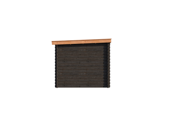 Blokhut met overkapping lessenaar dak 200 x 250 + 300cm in  black met douglas wash