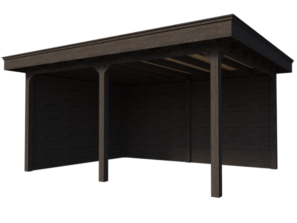 Houten overkapping plat dak 450 x 350cm met palen in black wash