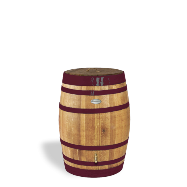 Barrel ID Luxury Wooden Rain Barrel with Red Bands