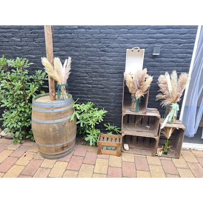 Brandy" Wine Barrel with Wooden Pole – Extra Weighted for String Lights