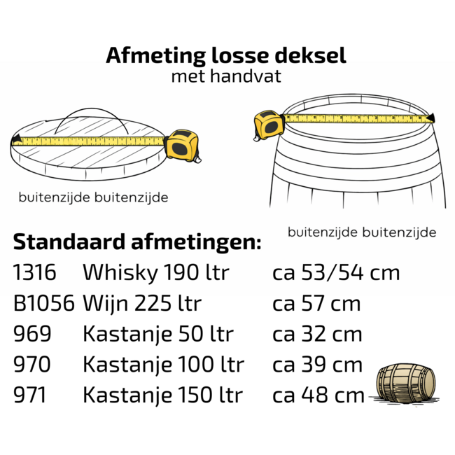 Barrel Atelier Chestnut Lid 50 - 100 - 150 liters with Handle