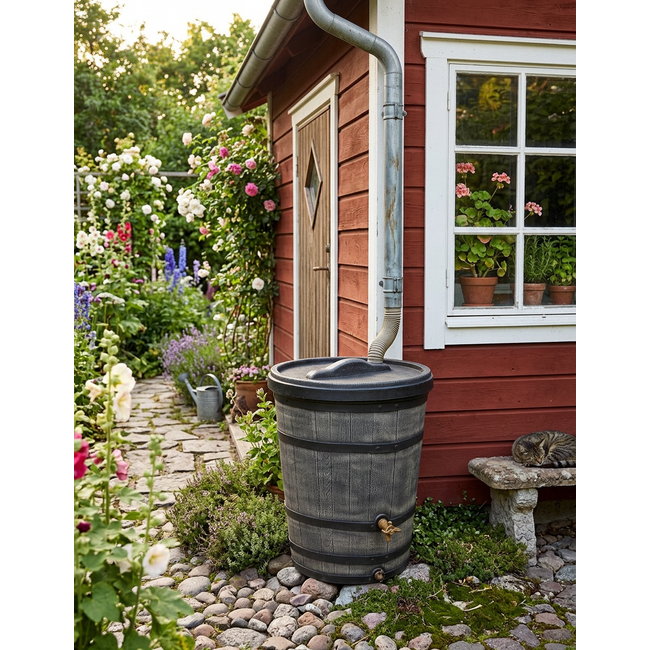 Kunststof Rain barrel  130 liter Woodlook conisch