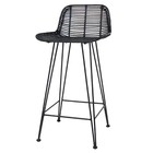 HK-living Sgabello da bar realizzato in rattan, nero, 88x47x46cm