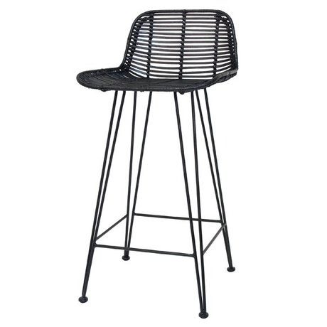 HK-living Barhocker aus Rattan, schwarz, 88x47x46cm