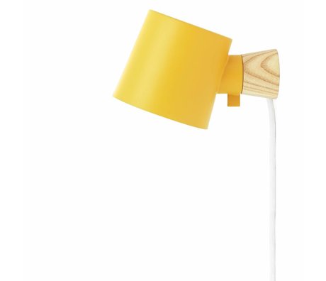 Normann Copenhagen Wall lamp Rise yellow steel wood 17xØ10x9,7cm