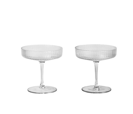 Ferm Living Champagne de vidrio transparente rizado Conjunto de vidrio de dos Ø10,5x11cm
