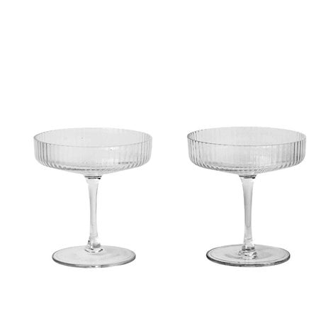 Ferm Living Champagne glass ripple transparent glass set consisting of two Ø10,5x11cm