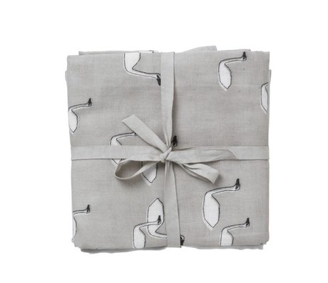 Ferm Living Hydrophilic muslin swan Set of 3 gray organic cotton 70x70cm