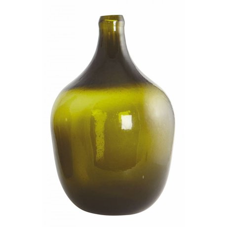 Housedoctor Vetro soffiato bottiglia / vaso 'Rec', verde oliva, Ø24x38cm