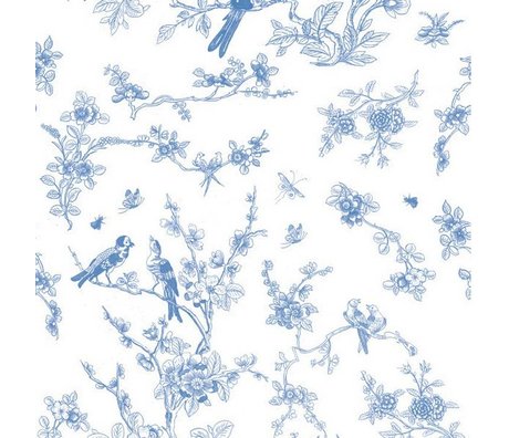 Kek Amsterdam Fonds d'écran Oiseaux et fleurs papier tissu bleu 97,4x280cm